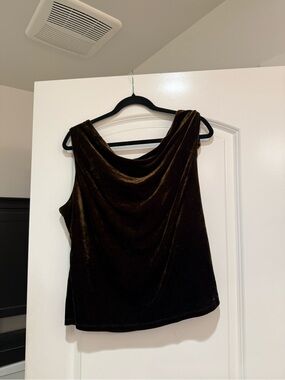 Velvet Draped Sleeveless Top - Dark forest green